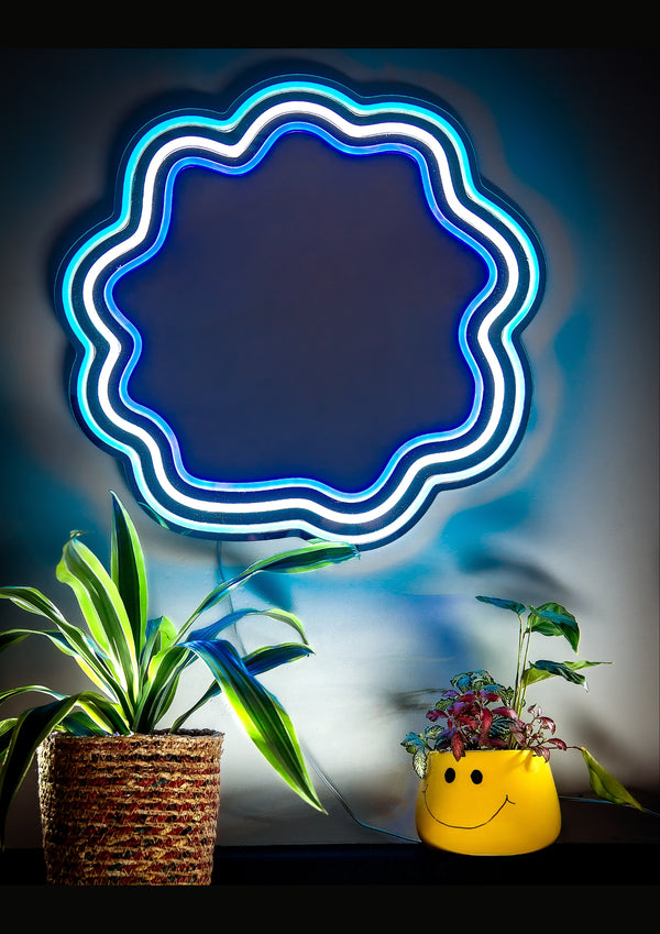 Blue Wavy LED Neon Mirror