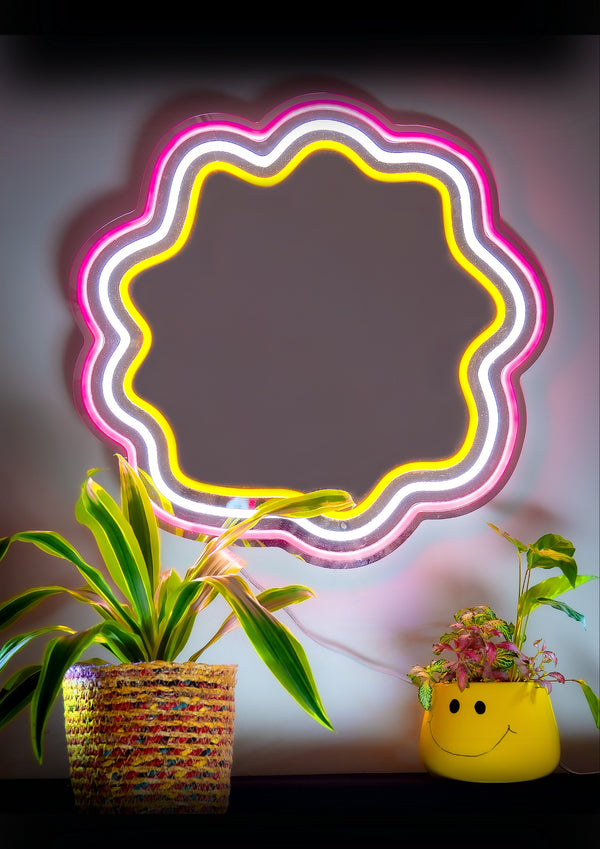 Pink Wavy LED Neon Mirror