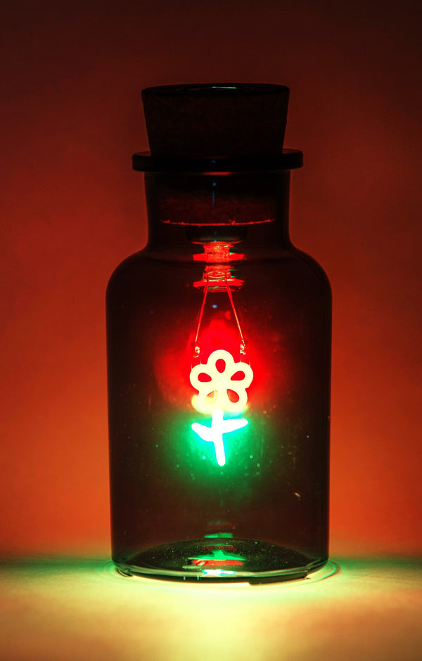 Flower Neon Light in Glass Bottle