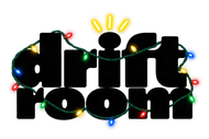 Driftroom logo wrapped in colourful Christmas lights